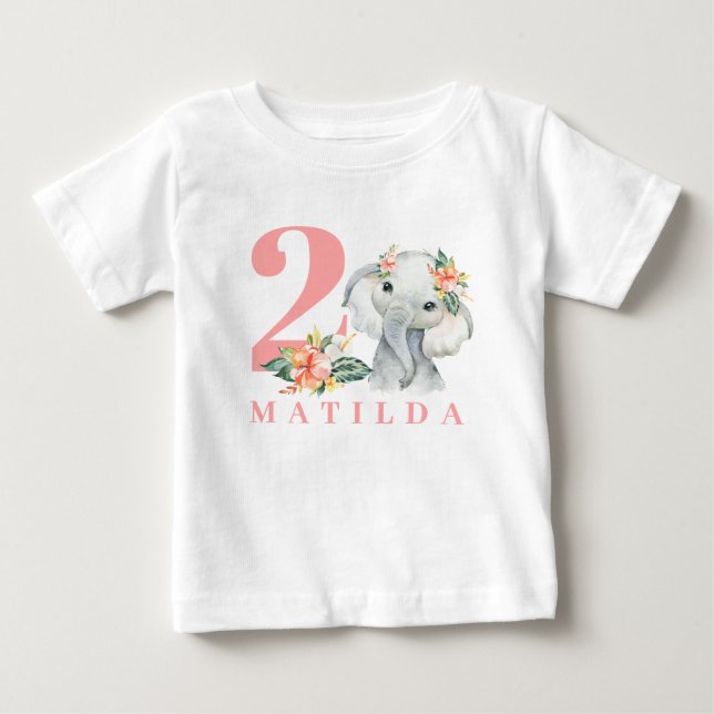 2.ª camiseta floral elefante de cumpleaños (Anverso)