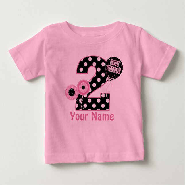 2.ª camiseta personalizada rosa negra de cumpleaño (Anverso)