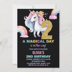 2.ª flor arcoiris de unicornio invitaciones de cum