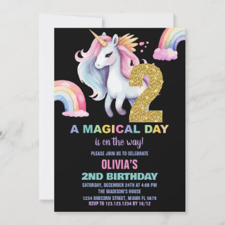 2.ª flor arcoiris de unicornio invitaciones de cum