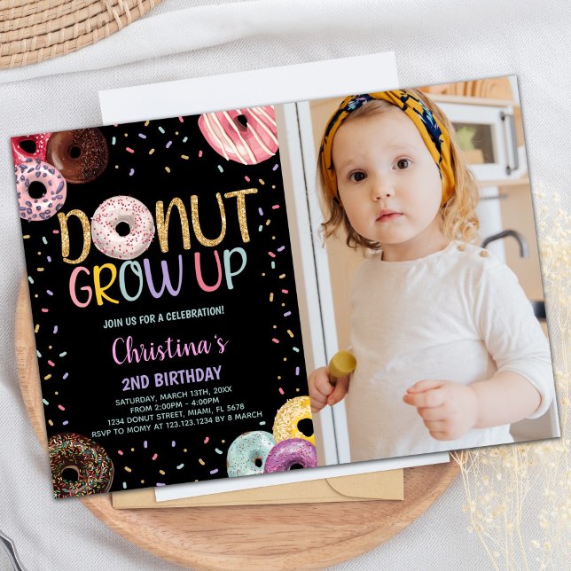 2.ª Foto Negra Donuts Invitaciones de cumpleaños (2nd Black Photo Donuts Birthday Invitations)