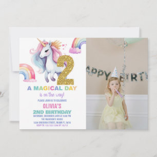 2.ª invitación a cumpleaños de Rainbow Unicorn con
