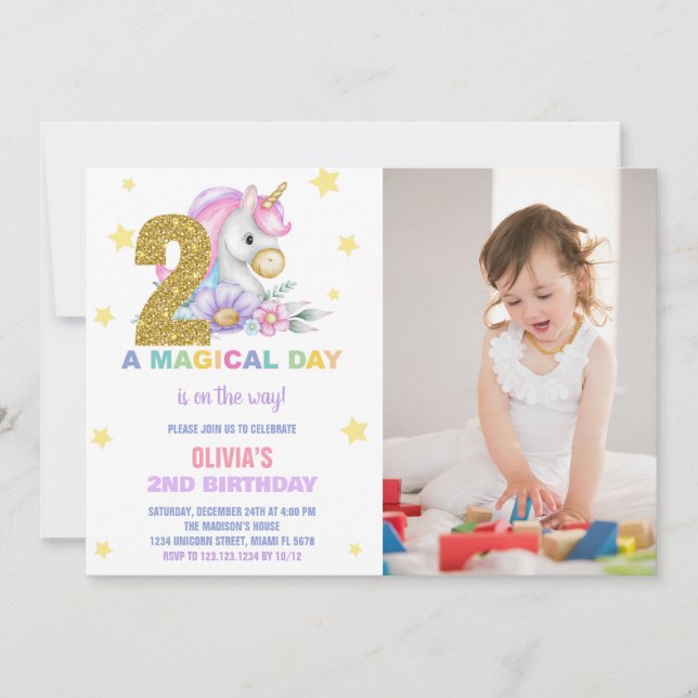 2.ª invitación a los cumpleaños de Unicornio flora (Anverso)