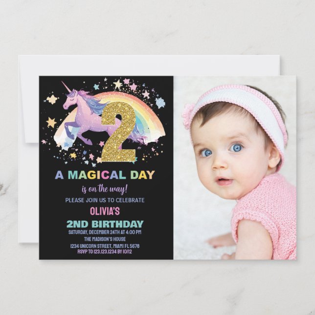2.ª invitación a unicornio para el cumpleaños con  (Anverso)