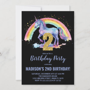2.ª invitación de cumpleaños de Rainbow Unicorn