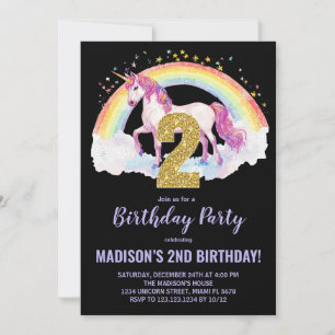 2.ª invitación de cumpleaños de Rainbow Unicorn