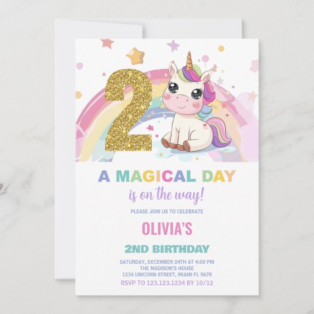 2.ª invitación de cumpleaños de Unicornio (Anverso)