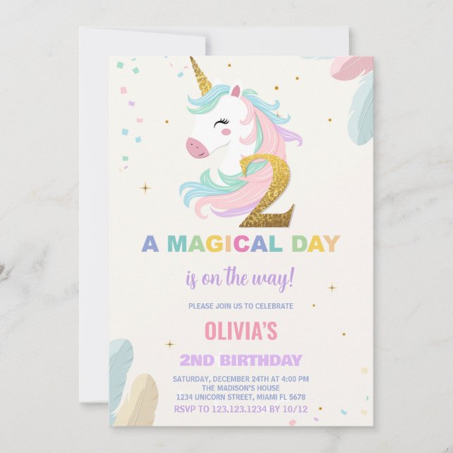 2.ª invitación de cumpleaños de Unicornio (Anverso)