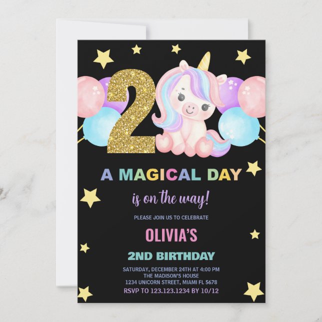 2.ª invitación de cumpleaños de Unicornio (Anverso)