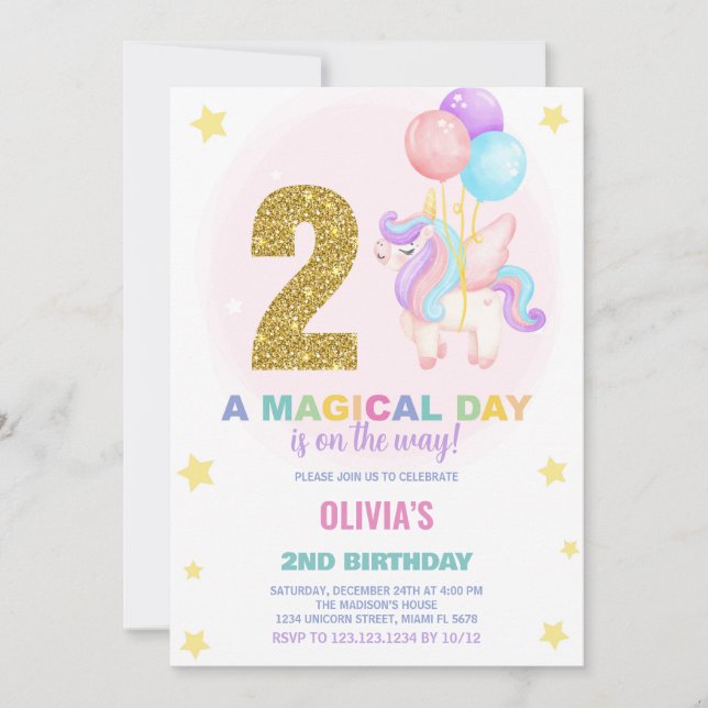 2.ª invitación de cumpleaños de Unicornio (Anverso)