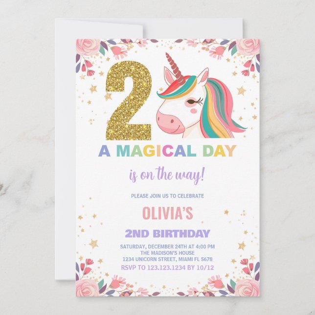 2.ª invitación de cumpleaños de Unicornio (Anverso)
