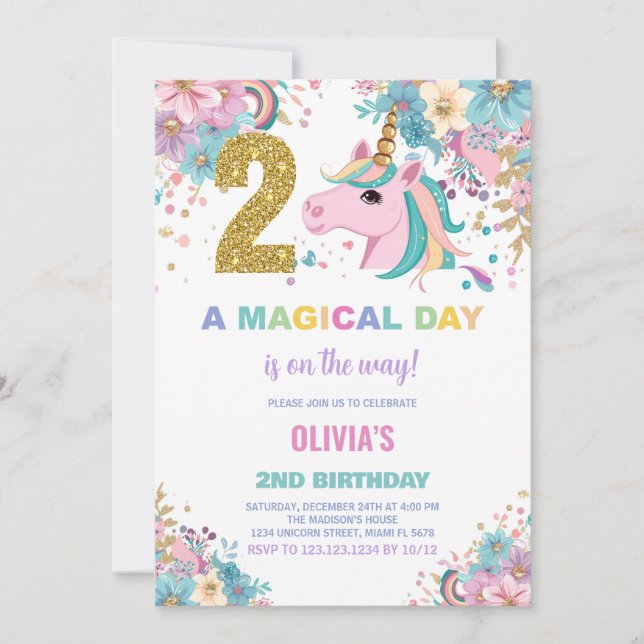 2.ª invitación de cumpleaños de Unicornio (Anverso)