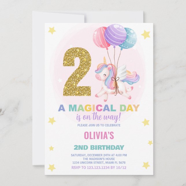 2.ª invitación de cumpleaños de Unicornio (Anverso)