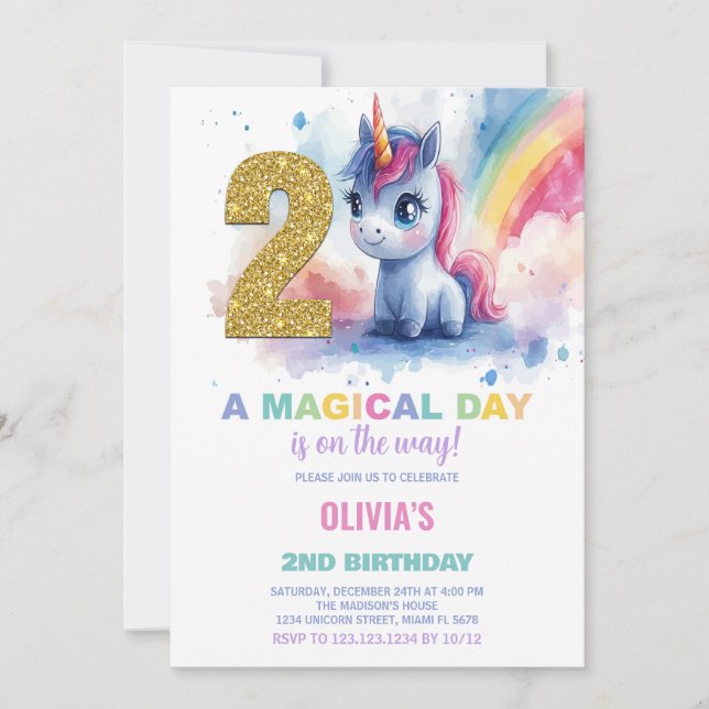 2.ª invitación de cumpleaños de Unicornio (Anverso)