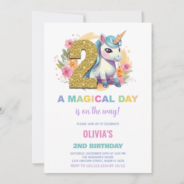 2.ª invitación de cumpleaños de Unicornio (Anverso)