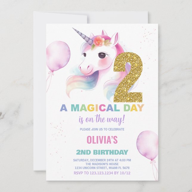 2.ª invitación de cumpleaños de Unicornio (Anverso)