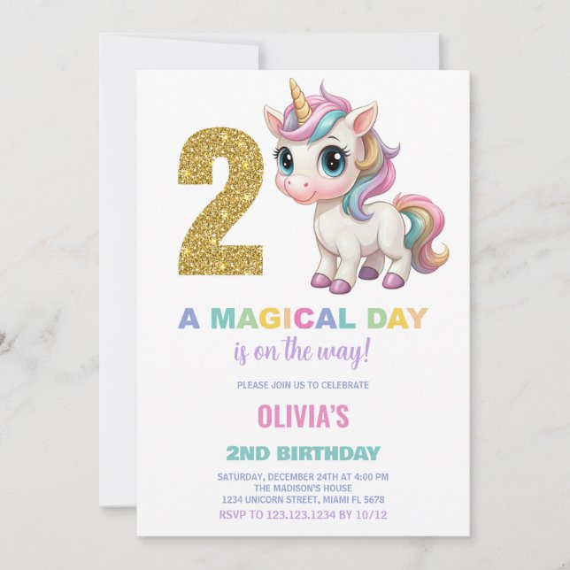 2.ª invitación de cumpleaños de Unicornio (Anverso)