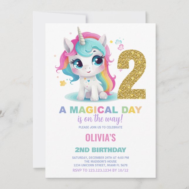 2.ª invitación de cumpleaños de Unicornio (Anverso)