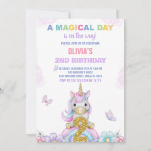 2.ª Invitación de cumpleaños de Unicornio floral