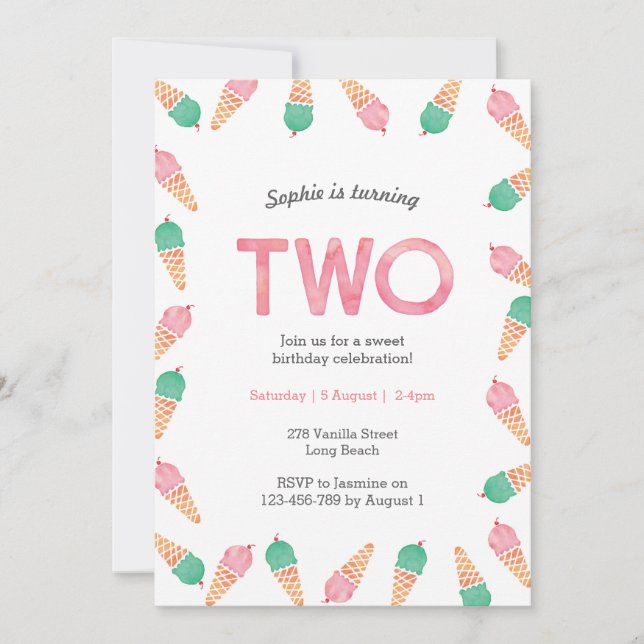 2.ª invitación de cumpleaños | fiesta icecream (Anverso)