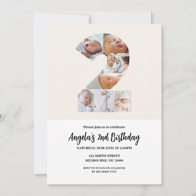 2.ª invitación de cumpleaños Minimalista - Número  (Anverso)