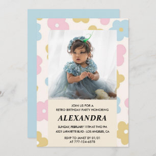 2.ª invitación de cumpleaños Retro Groovy Flowers 