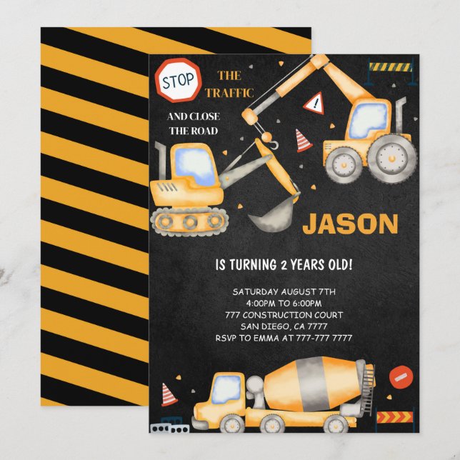 2.ª Invitación de un niño de construcción de cumpl (Anverso / Reverso)