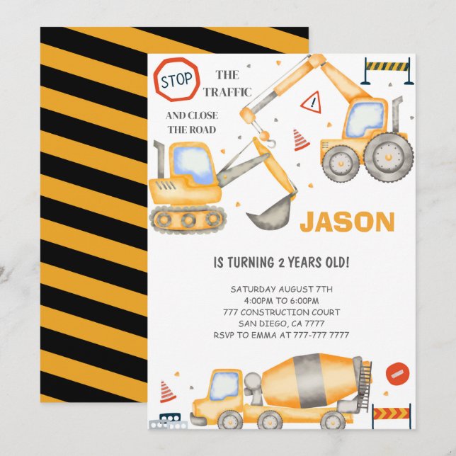 2.ª Invitación de un niño de construcción de cumpl (Anverso / Reverso)