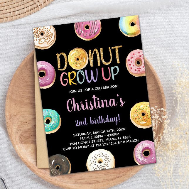 2.ª Purpurina de oro invitaciones al cumpleaños de (2nd Golden Glitter Donut Birthday Invitations)