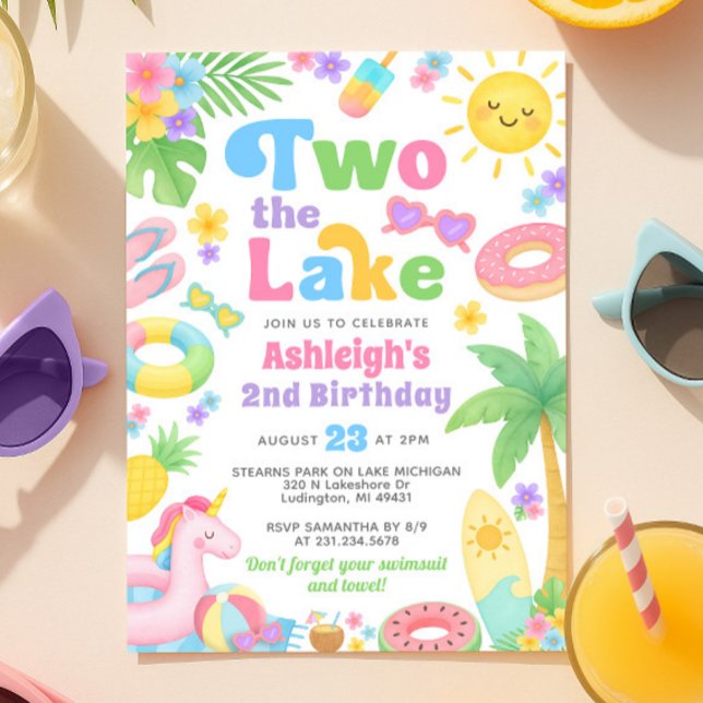 2.º Chica de la invitación de cumpleaños - Dos el  (2nd Birthday Invitation Girl - Two the Lake)