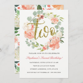 2.º cumpleaños Invitación a la flor dorada rosada
