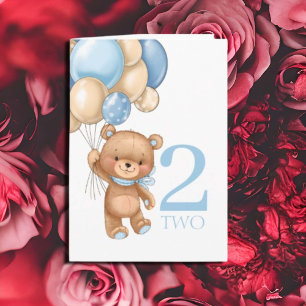 2.º cumpleaños lindo globos azules carados tarjeta