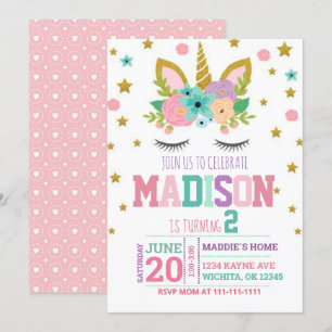 2.º CUMPLEAÑOS PLANTILLA DE INVITACIÓN UNICORN