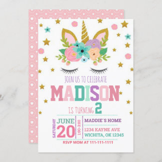 2.º CUMPLEAÑOS PLANTILLA DE INVITACIÓN UNICORN