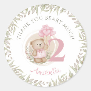 2.º Cumpleaños Rosa Teddy Bear Gracias Pegatinas