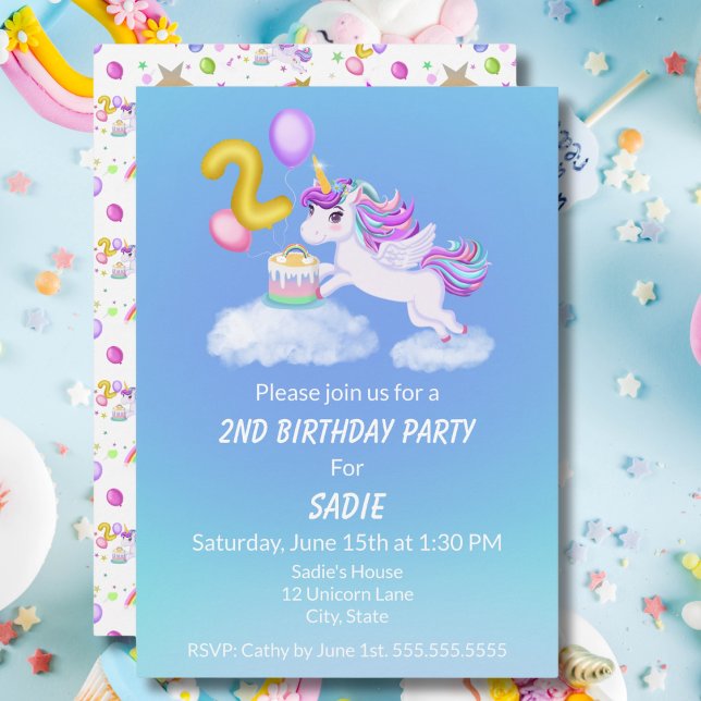 2.º Cumpleaños Unicornio Con Invitación A Pastel (Subido por el creador)