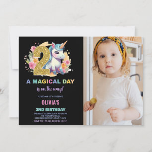 2.º cumpleaños Unicornio, foto de invitaciones de 