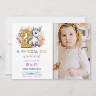 2.º cumpleaños Unicornio, foto de invitaciones de 