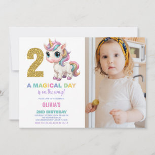 2.º cumpleaños Unicornio, foto de invitaciones de 