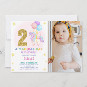 2.º cumpleaños Unicornio, foto de invitaciones de 