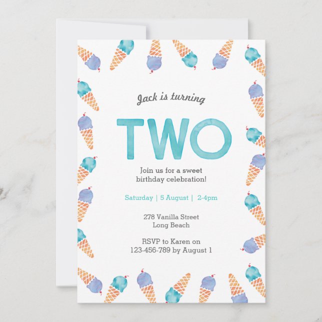2.º Fiesta de cumpleaños | Invitación a helados (Anverso)