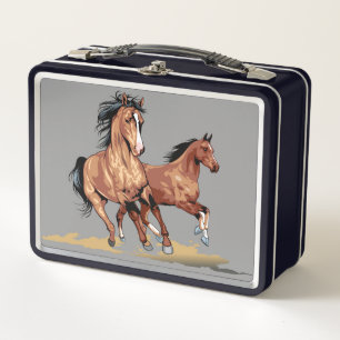 2 Caballos Hermosos Corriendo Caja Metalizado De A