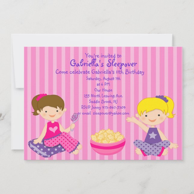 2 Chicas Sleepover Invitación al cumpleaños (Anverso)
