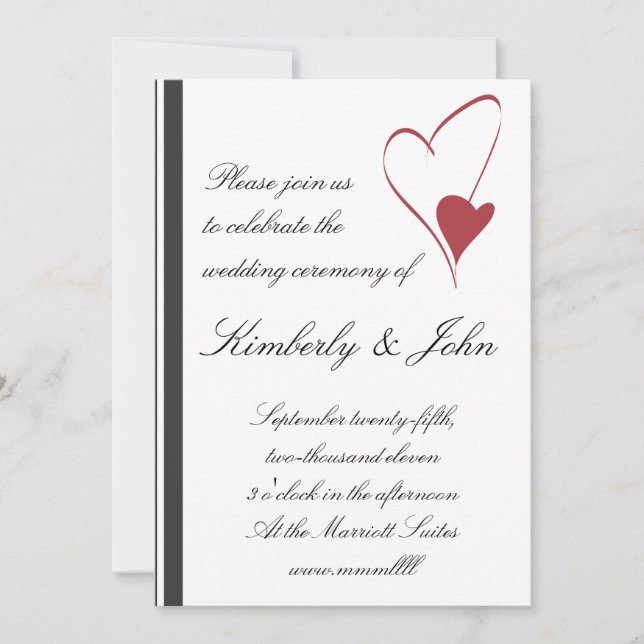 2 corazones chocan invitación de la boda (Anverso)
