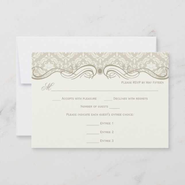 #2 Cream Tan Damask Swirls RSVP Menú Elección (Anverso)