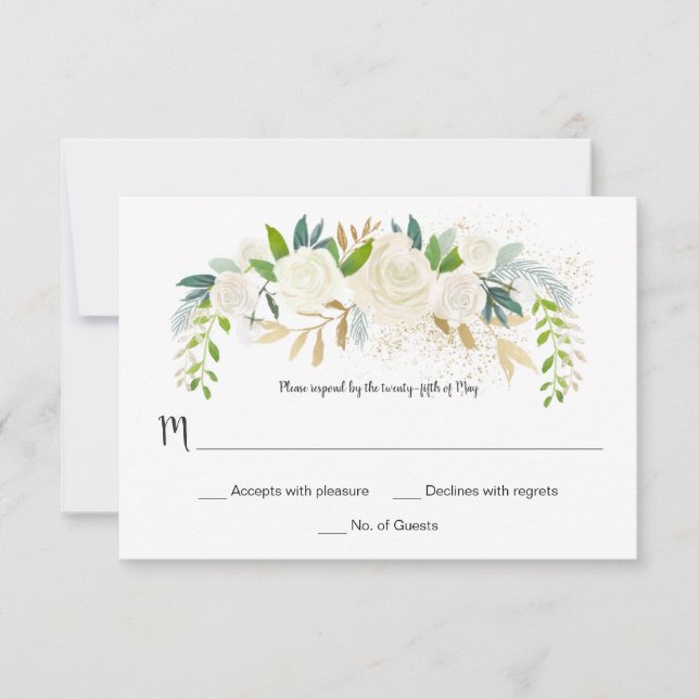 #2 Cream White Roses Purpurina Greenery RSVP | (Anverso)