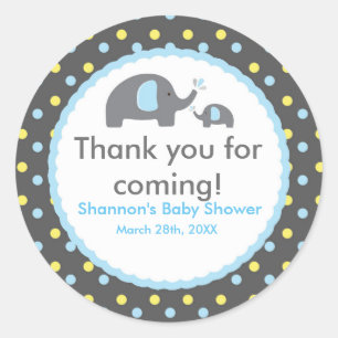 2 ELEFANTES Etiqueta de Baby Shower Lunares Azules