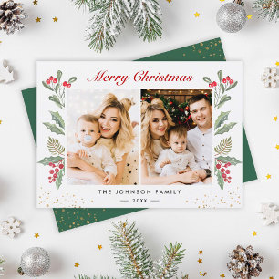 2 Foto Feliz Navidad Holly Berries Greenery