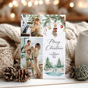 2 Foto Feliz Navidad Invierno Escena y Mistletoe