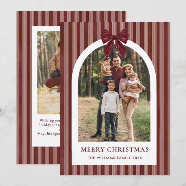 2 Foto Retro Navidad Lazo Rojo Burdeos Rayado (Anverso / Reverso)